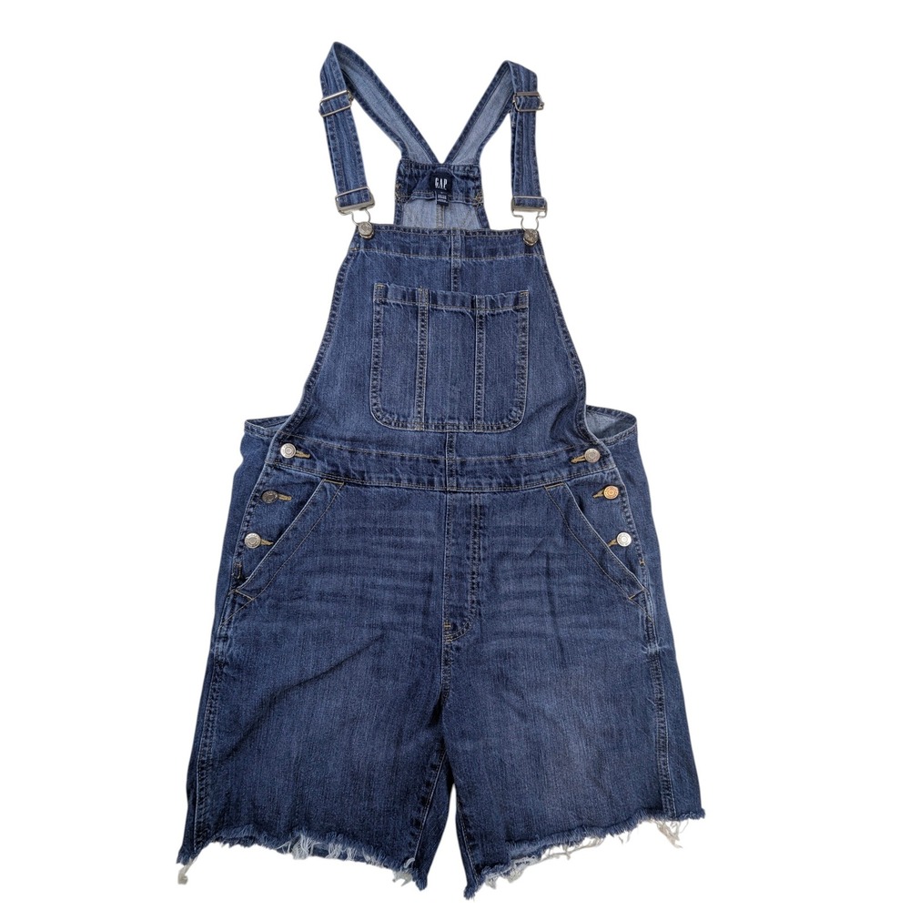 Denim Shortall Overalls –‎ Women's M Medium Wash Frayed Hem
